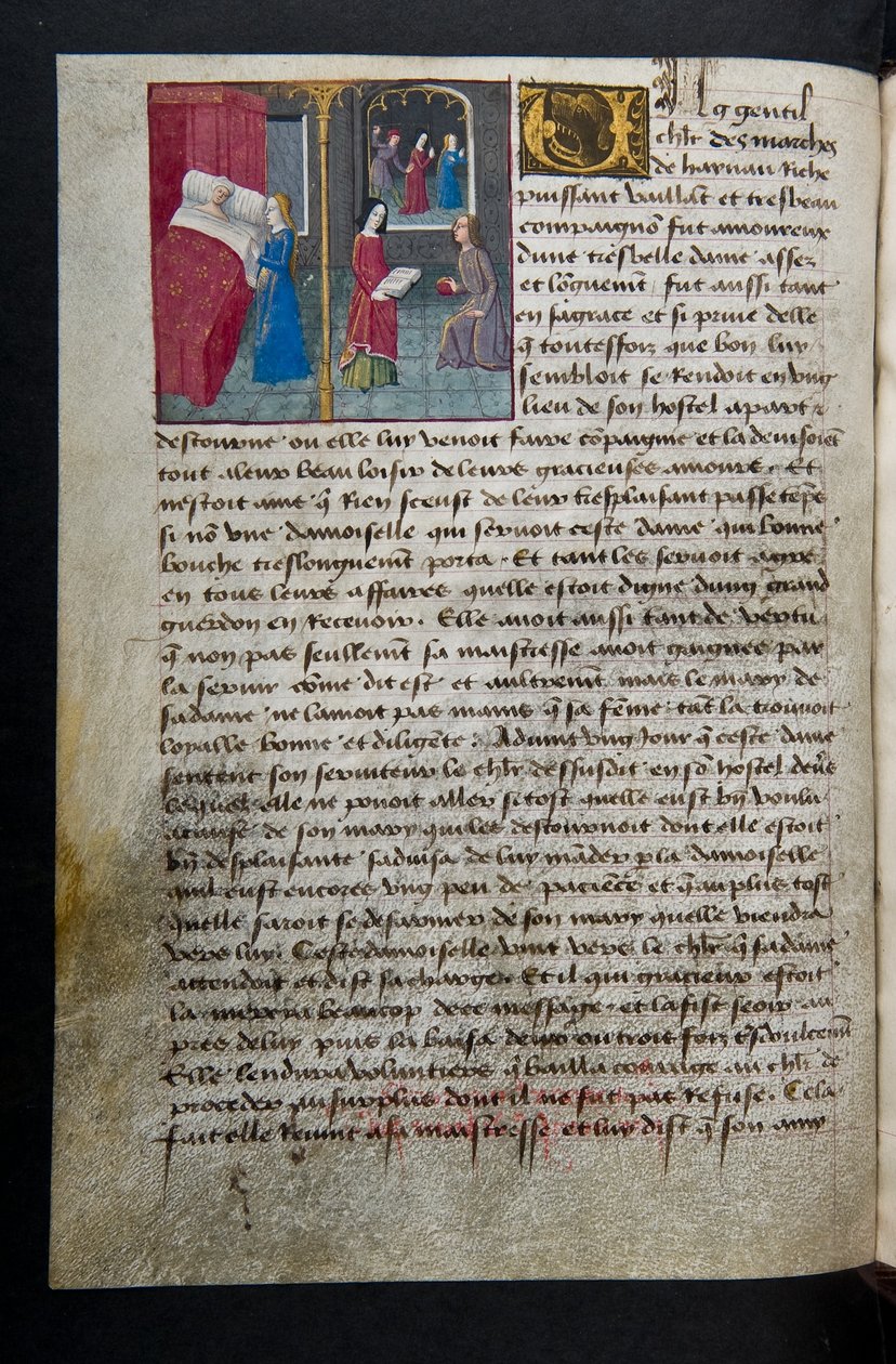 MS Hunter 252 095v Página de Cent Nouvelles Nouvelles, c.1461-62 de French School