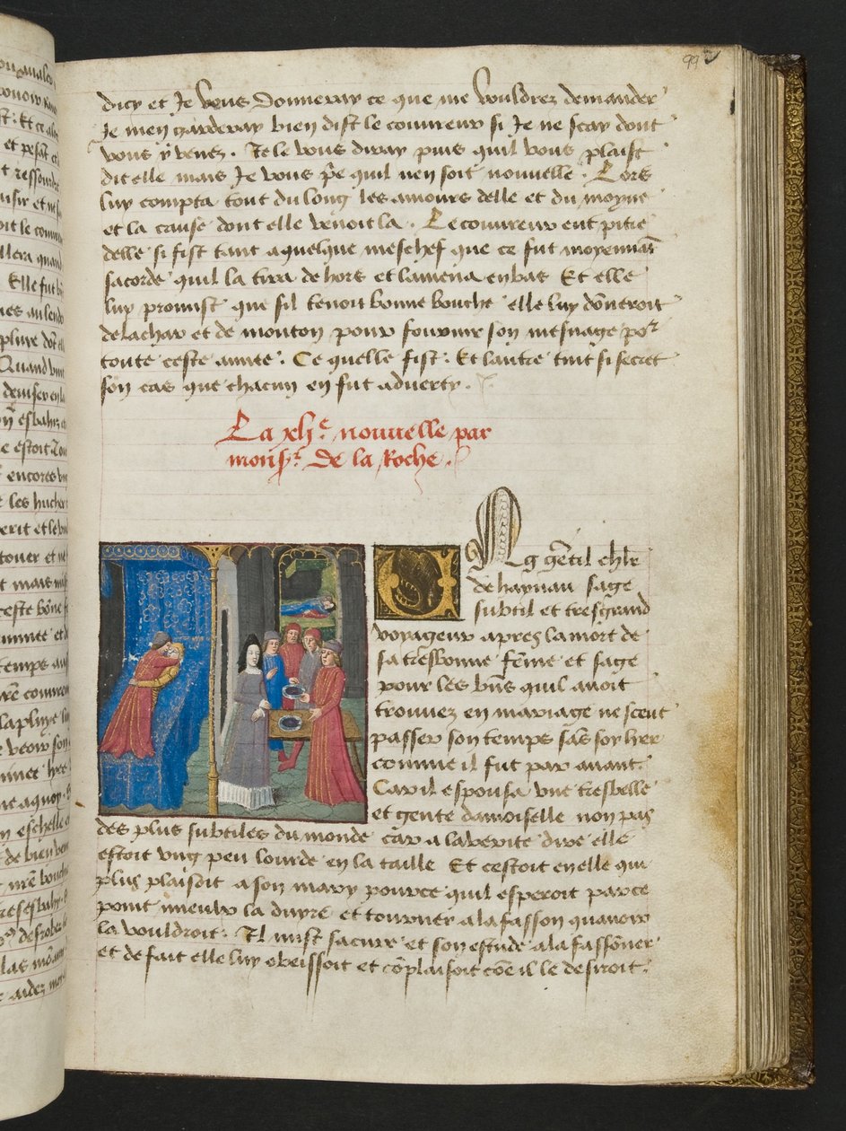 MS Hunter 252 099r Página de Cent Nouvelles Nouvelles, c.1461-62 de French School