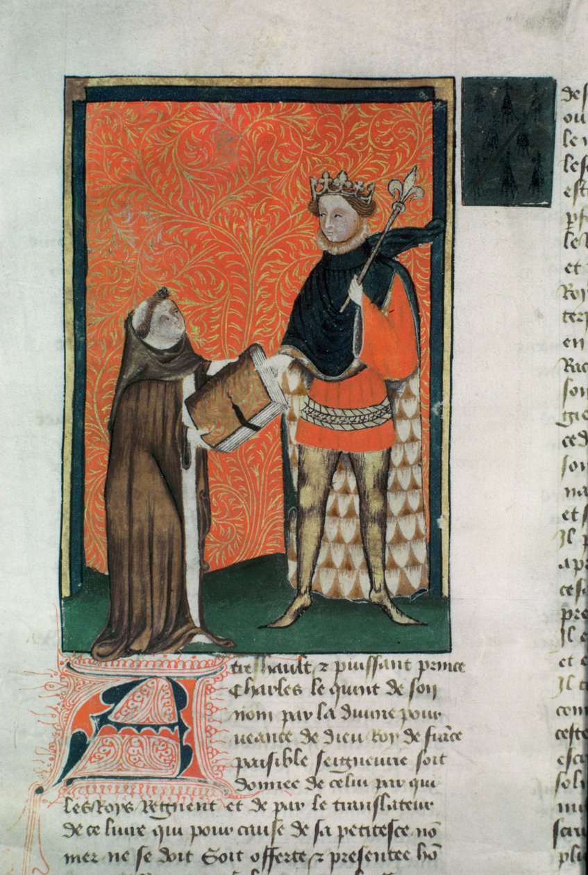 MS Hunter 8 f.9r El traductor Courbichon presentando el libro a Carlos V de French School