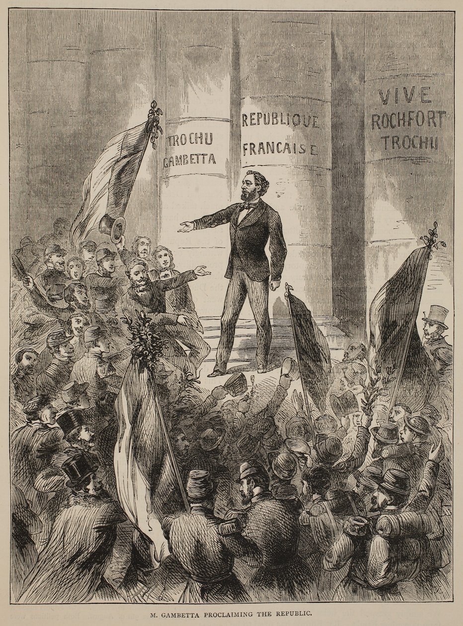 M. Gambetta proclamando la República, septiembre 1870, ilustración de la Historia de la Guerra entre Francia y Alemania, 1870-1871 de French School