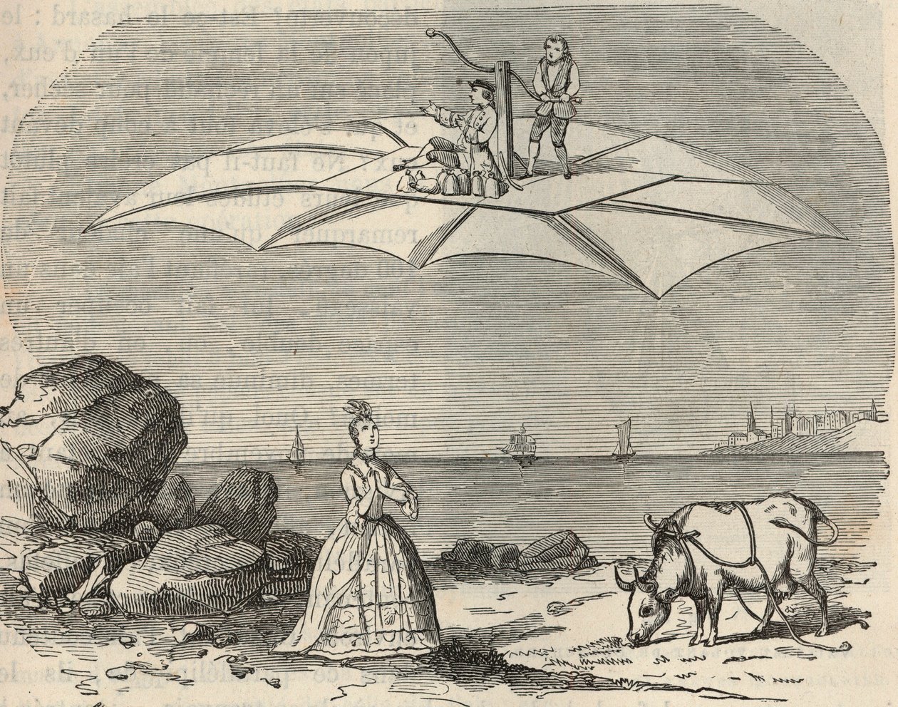 Máquina (Planeador) por Samuel Musgrave (1732-1780) Grabado en “Ciencias al alcance de todos - física y química populares” por Alexis Clerc - Finales del siglo XIX - Colección privada de French School