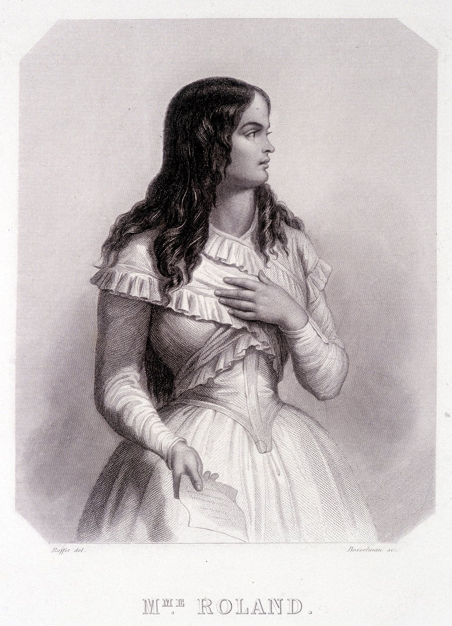 Madame Roland (o Roland de la plataière, Jeanne Marie o Monon Philipon), política francesa (1754-1793) - grabado de French School