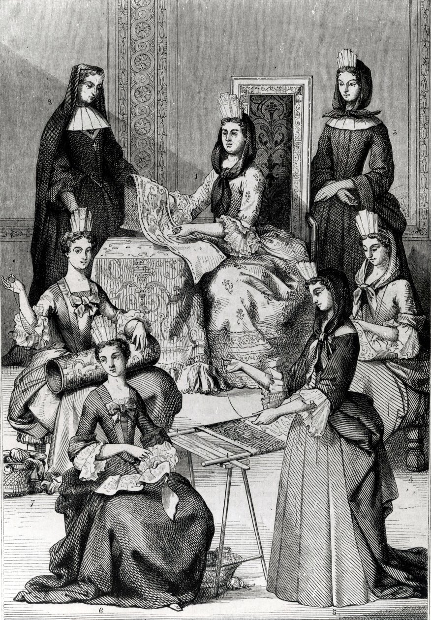 Madame de Maintenon con sus damas de compañía de French School