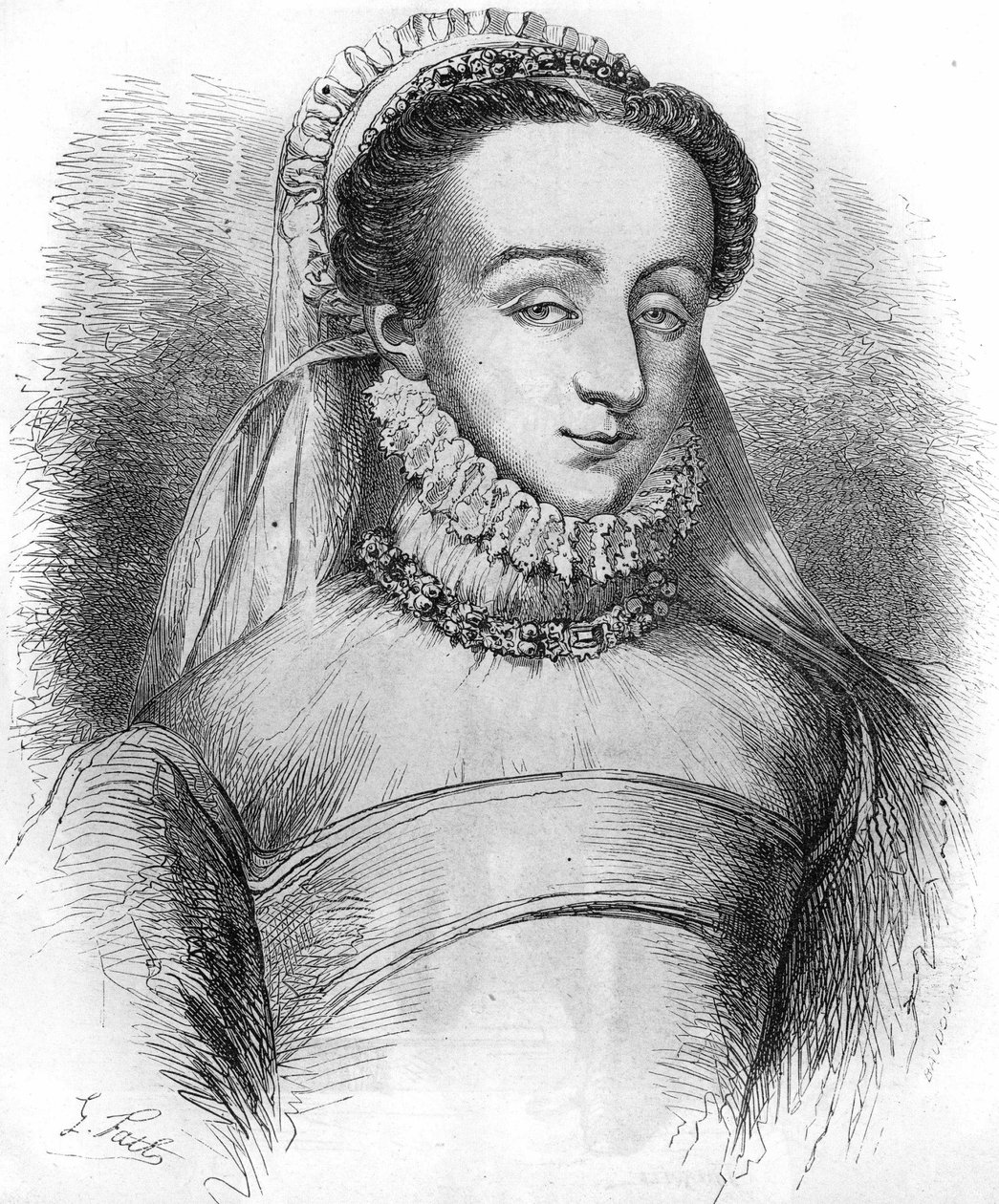 Madame de Sauve (una de las mujeres utilizadas por Catalina de Médicis (Caterina de Medici), para tomar notas sobre la gente de la corte). También conocida como Charlotte de Beaune, Baronesa de Sauve, luego como Marquesa de Noirmoutier, amante de Enrique I de French School