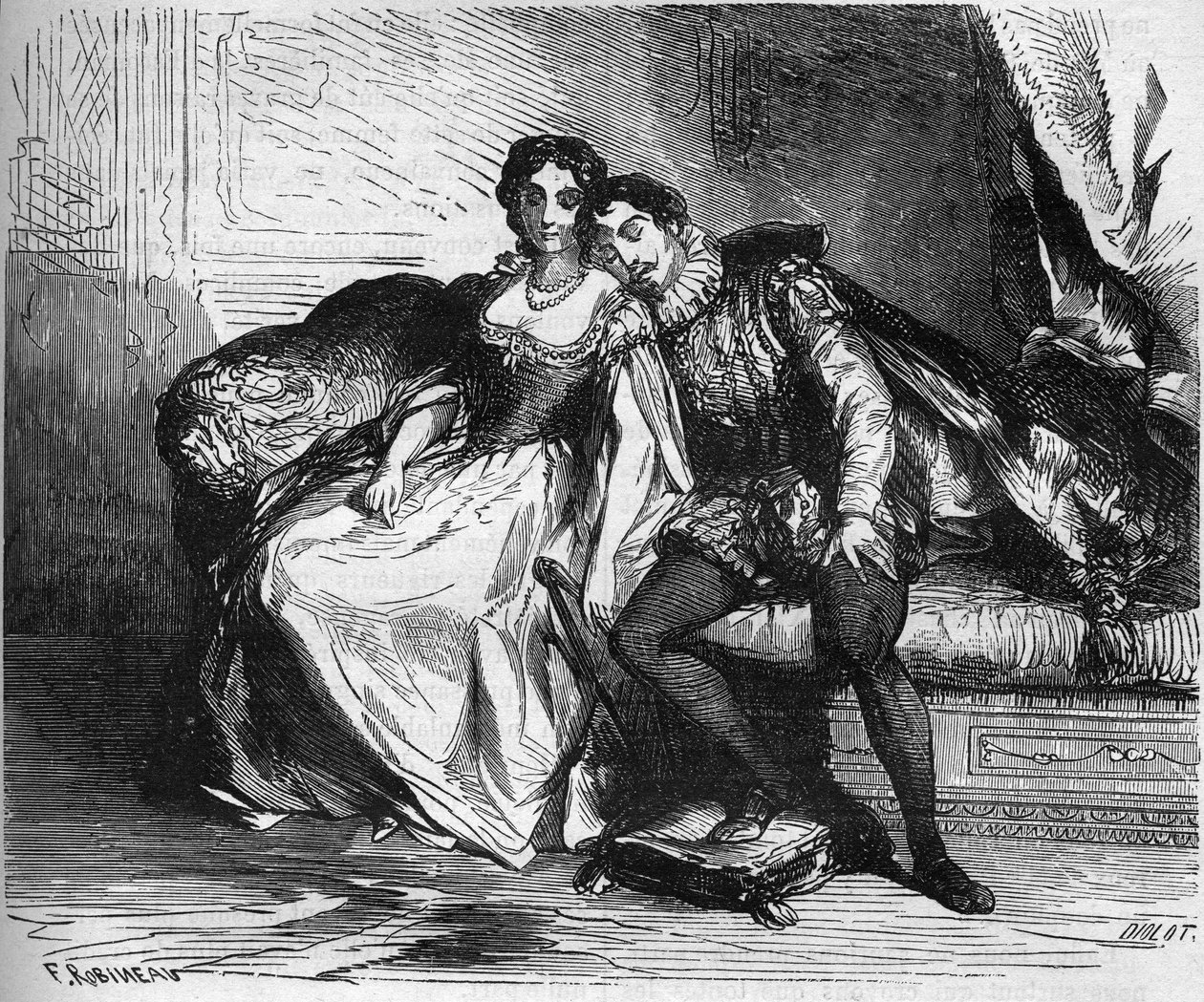 Madame de Sauve, actuando para la reina Catalina de Médicis, sedujo al rey Enrique de Navarra (1553-1610). Grabado en “La historia de la prostitución y la depravación entre todos los pueblos del mundo desde la antigüedad hasta el presente” por el Dr. Th. - de French School