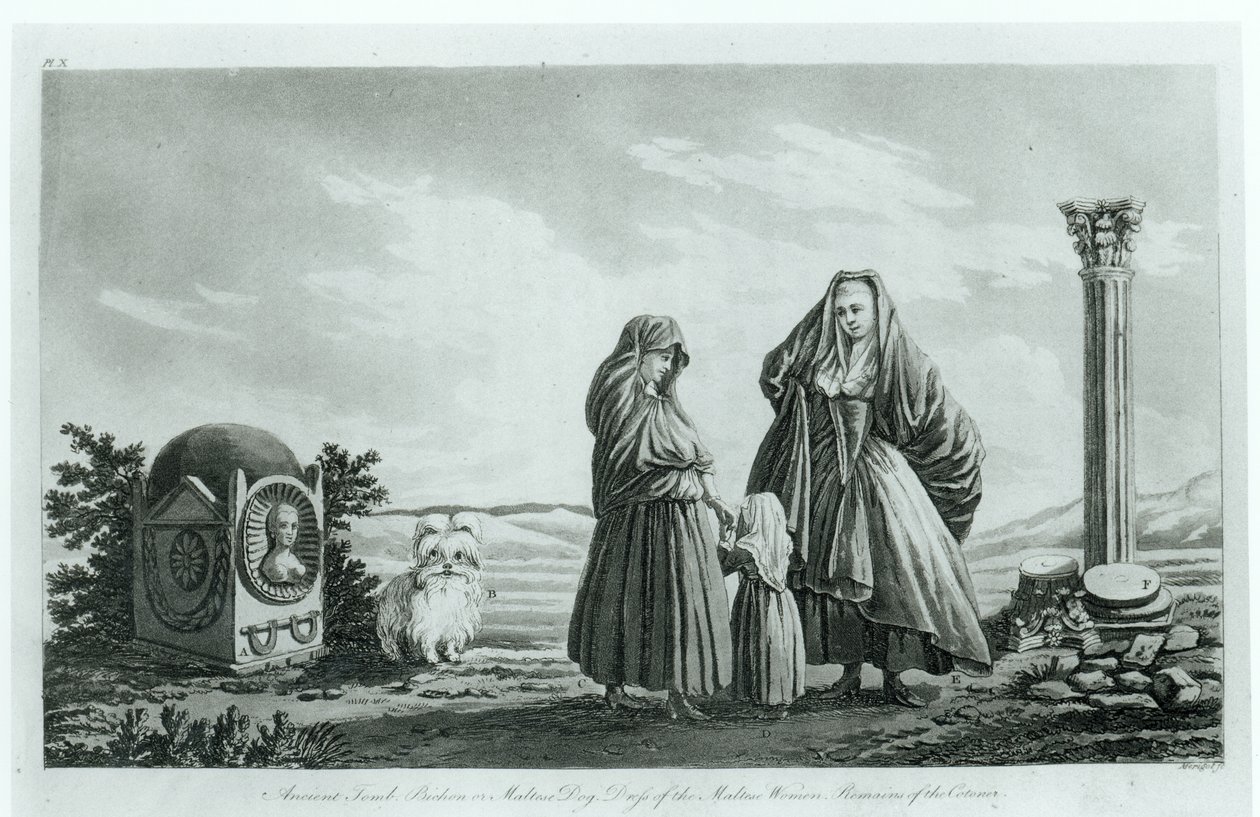 Mujeres maltesas, de Malta Antigua y Moderna por Pierre Marie Louis de Boisgelin de Kerdu, publicado en 1805 de French School