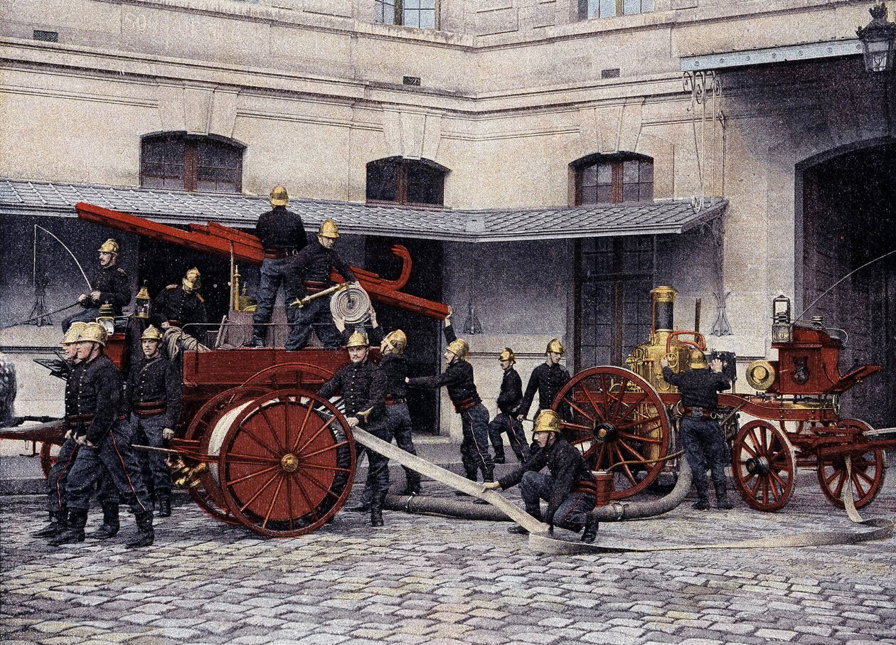 Maniobras conjuntas de los bomberos de París - en “Álbum Militar” - Bomberos de French School