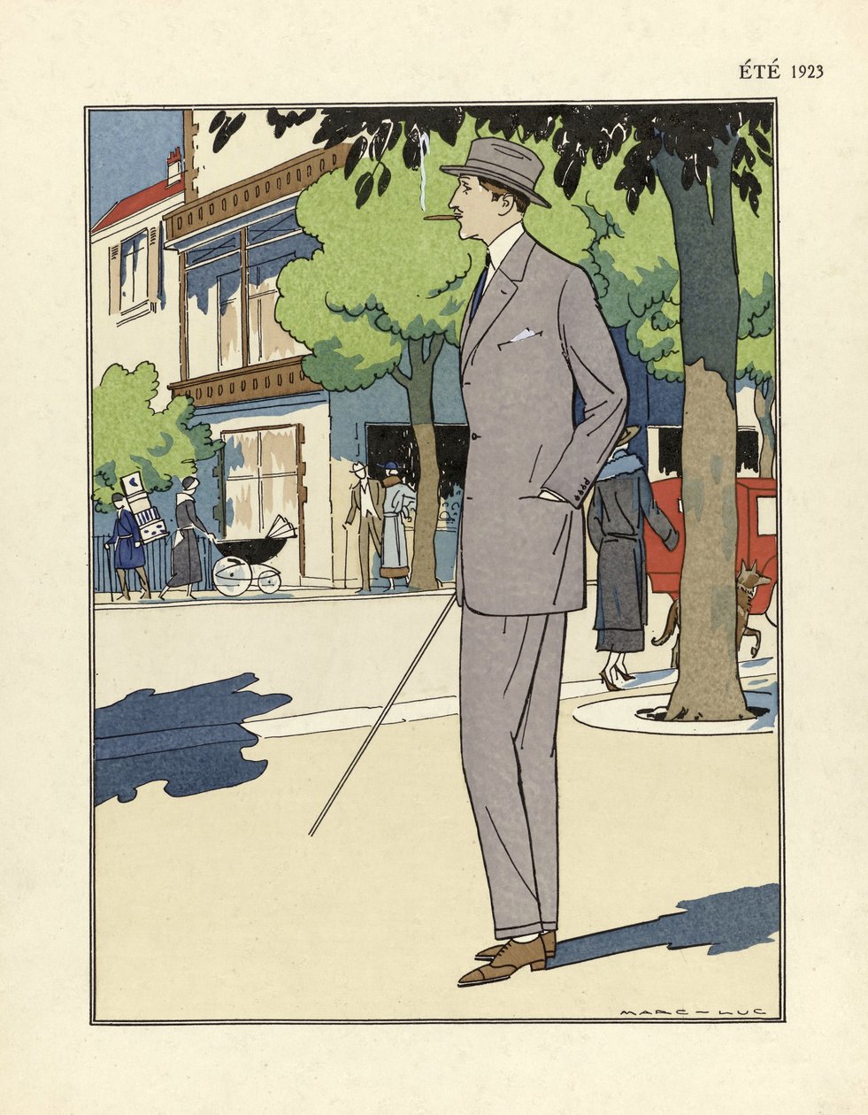 Traje de hombre, por Marc-Luc, pub. 1923 (impresión en pochoir) de French School