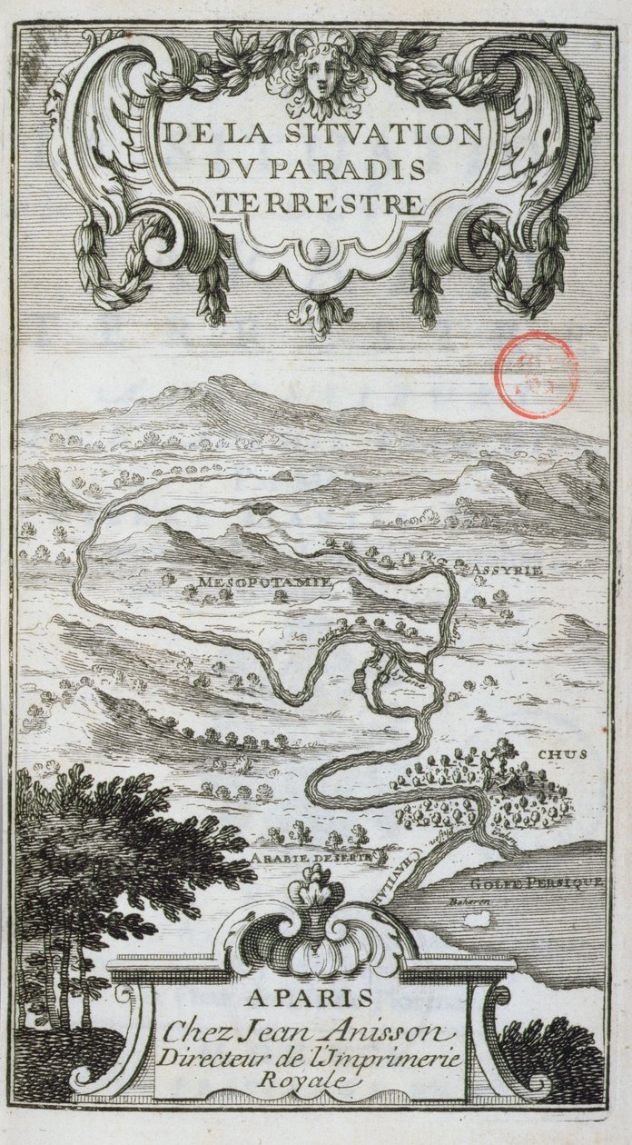 Mapa de De La Situación del Paraíso Terrenal, 1691 de French School