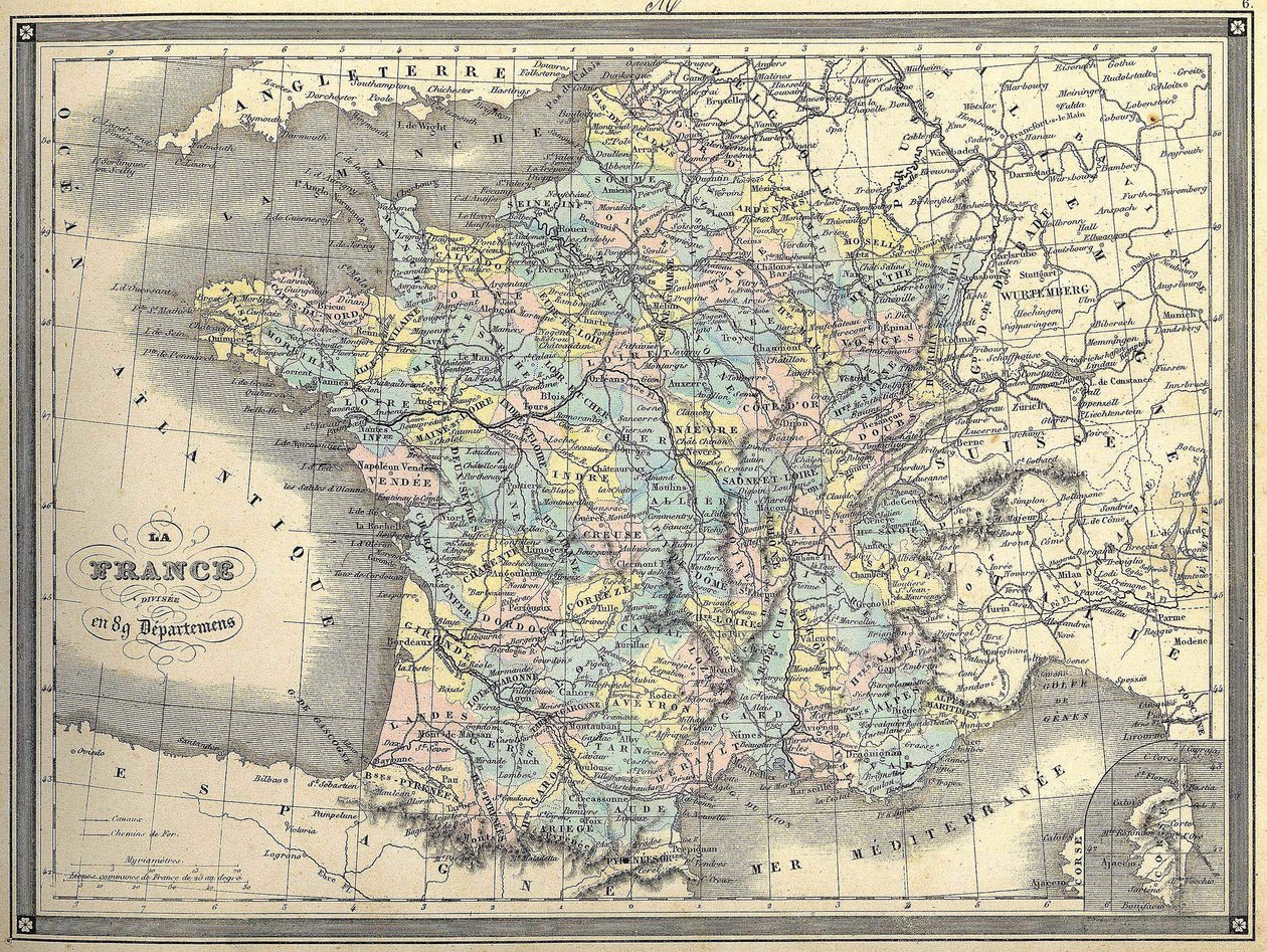 Mapa de Francia - en “Atlas universel” de Vuillemin, ca. 1851 de French School