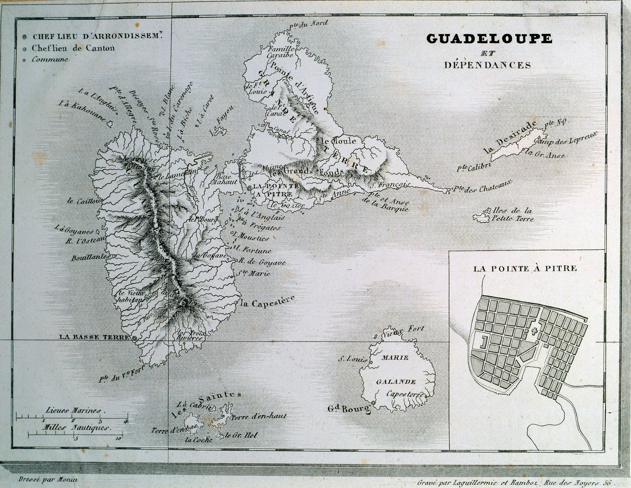 Mapa de Guadalupe y sus dependencias. Grabado del siglo XIX. Chartres, Museo de Bellas Artes de French School