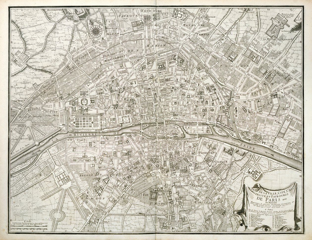 Mapa de París, de LAtlas de París por Jean de la Caille, 1714 de French School