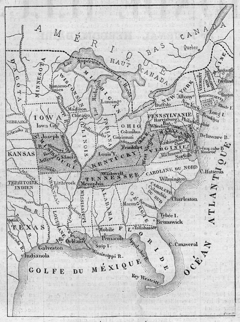 Mapa de la esclavitud en los Estados Unidos de French School