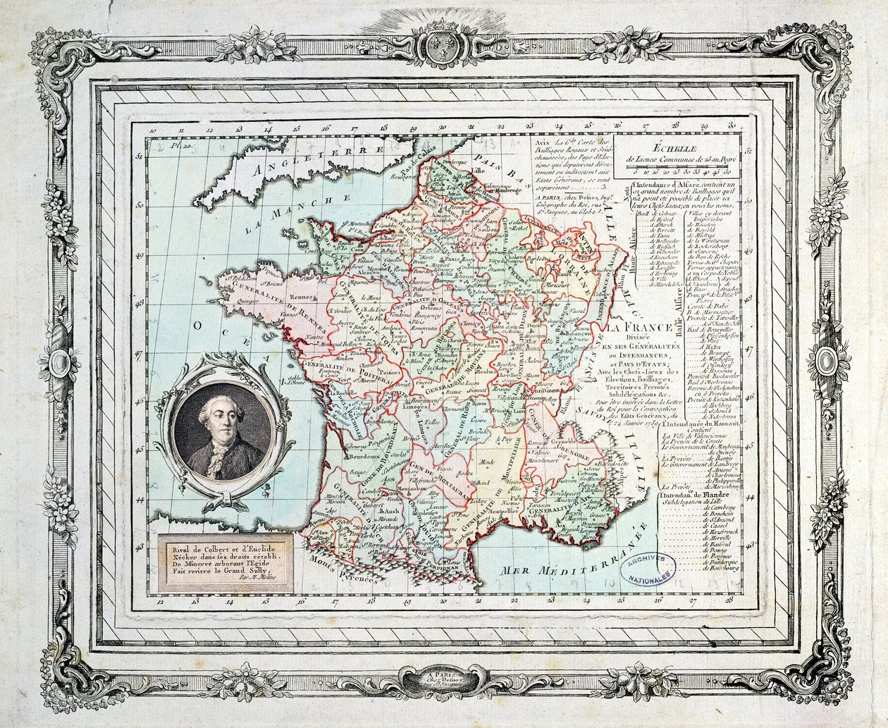 Mapa de las regiones y distritos de Francia, conocido como la Carte de Necker, 1789 de French School