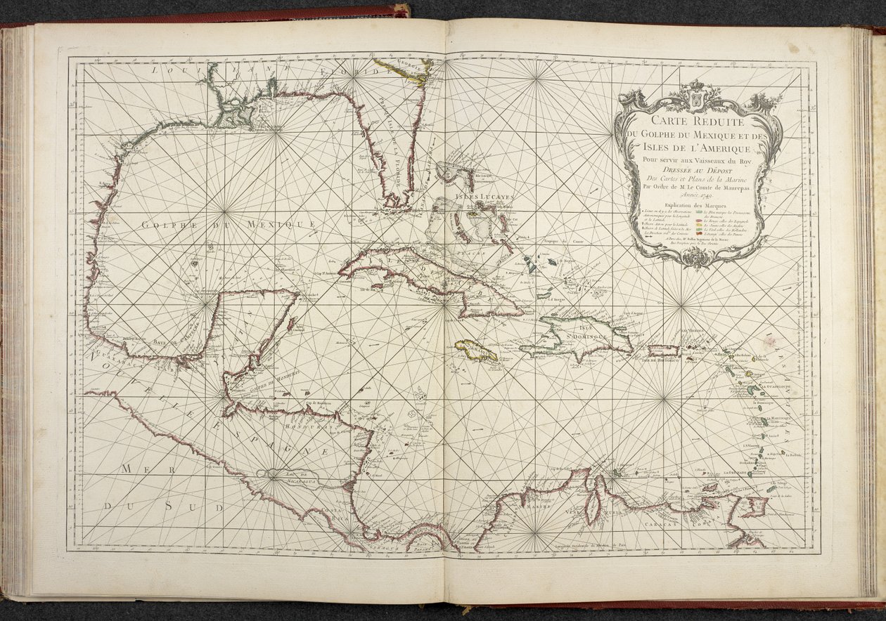 Mapa que muestra el Golfo de México, Mapa reducido del Golfo de México y las islas de América de French School