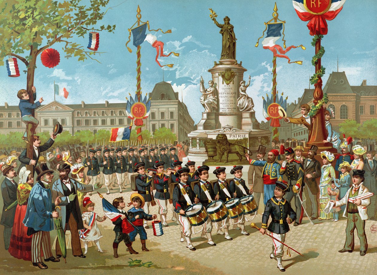 Marcha de los batallones escolares el 14 de julio de 1883 en la Place de la République de French School