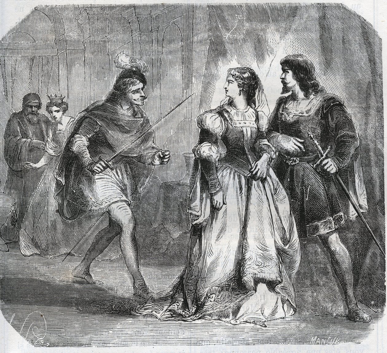 Margarita de Baviera, Duquesa de Borgoña (1363-1423) y la Reina Isabeau (Isabelle, Elisabeth) de Baviera (1371-1435) separan a Luis I de Valois, Duque de Orleans (1372-1407) y Juan Sin Miedo, Duque de Borgoña (1371-1419), que luchan por el gobierno de de French School
