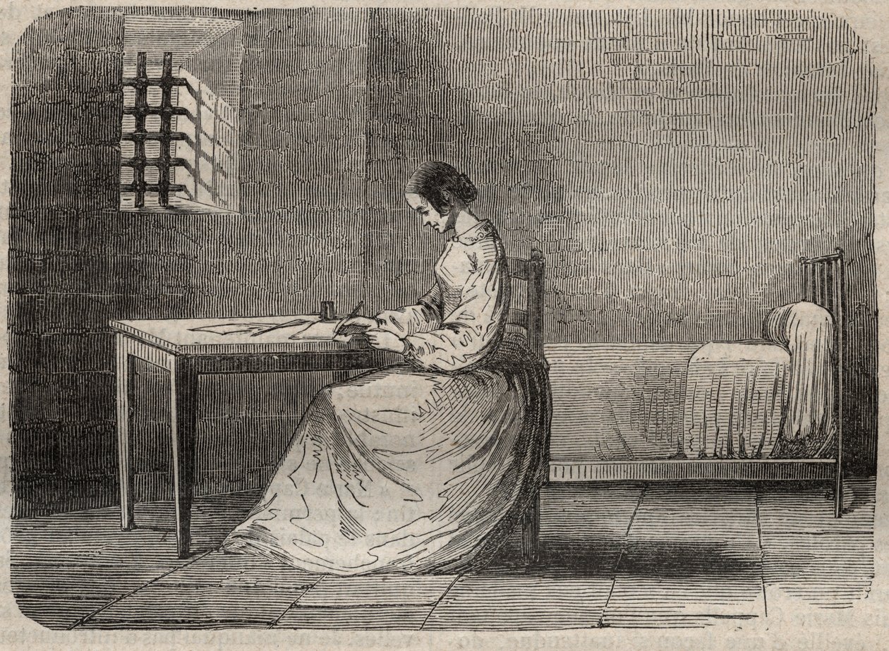 Marie Fortunee Capelle, Marie Lafarge (Madame) (1816-1852) criminal francesa en su prisión - Grabado en “Causas célebres de todos los pueblos” por Armand Fouquier (1817-18?) 1858-1867 - Colección privada de French School