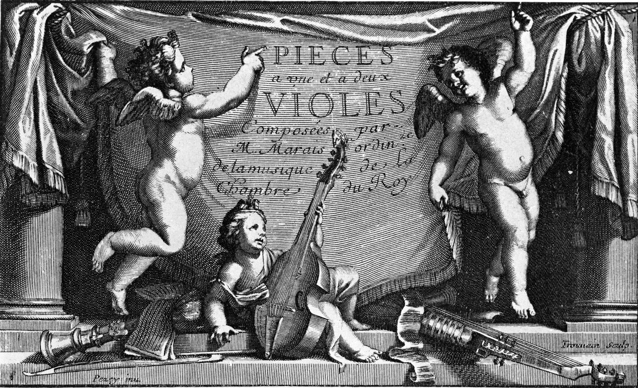 Marin Marais, frontispicio de “Piezas a una y dos violas” de French School