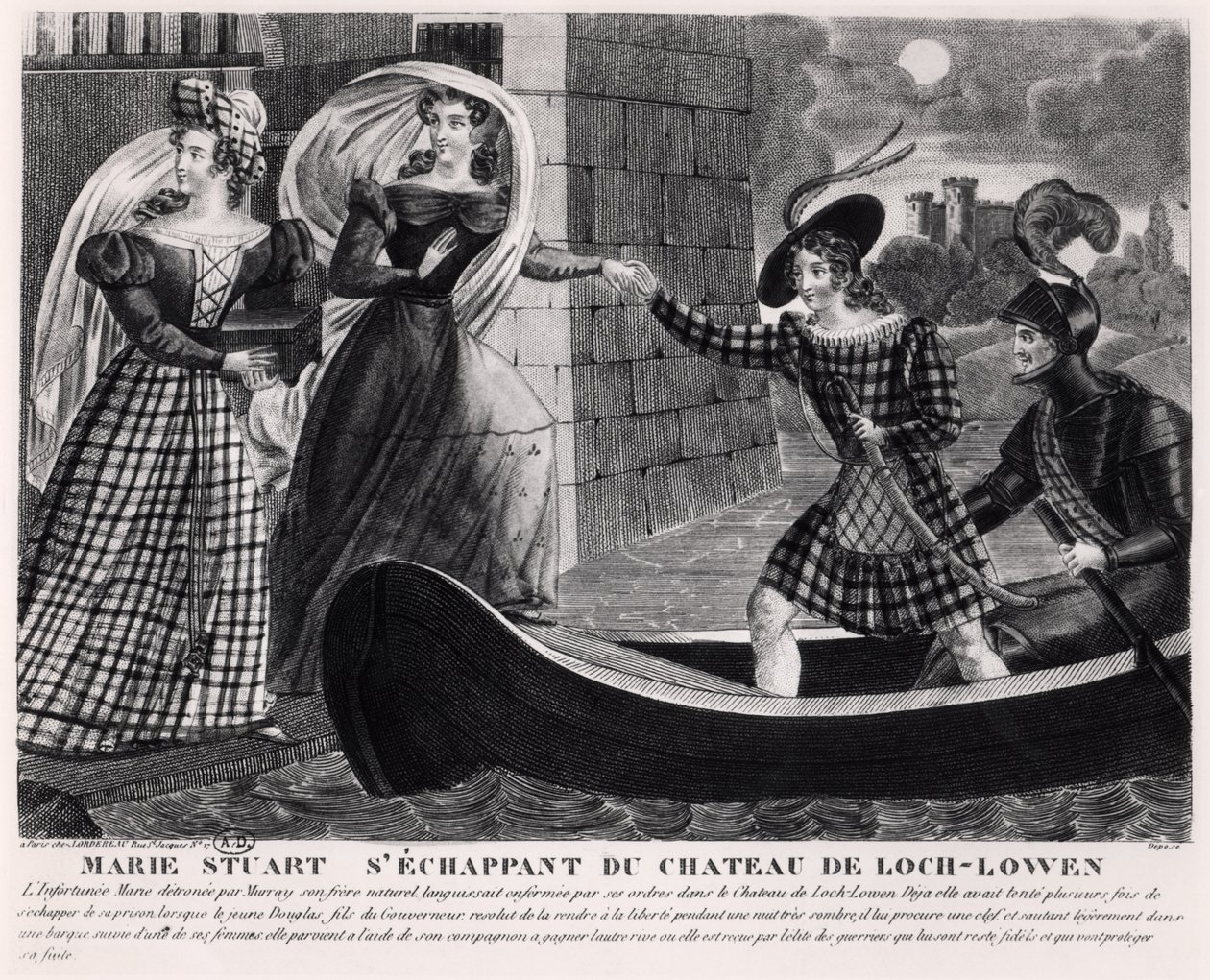 Mary Stuart (1542-87) Escapando del Castillo de Loch Leven de French School