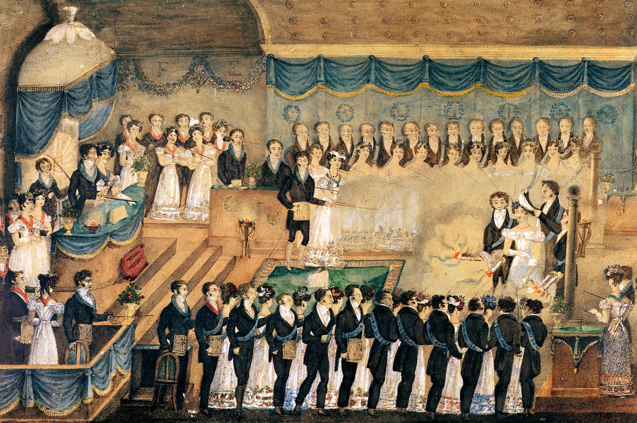 Ceremonia de iniciación masónica de una dama masona, principios del siglo XIX de French School