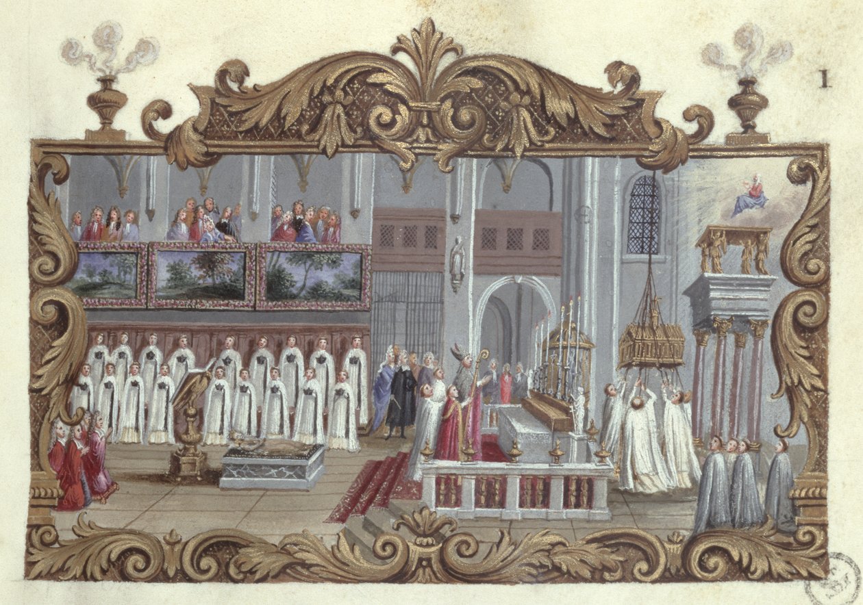 Misa dedicada a Santa Genoveva, de un manuscrito, 1709 de French School