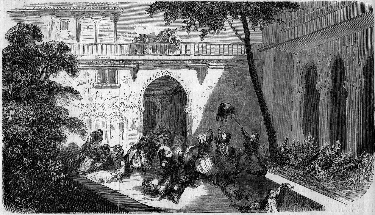 Masacre de cristianos maronitas por drusos en el patio de una casa en Deir el Kamar, Siria de French School