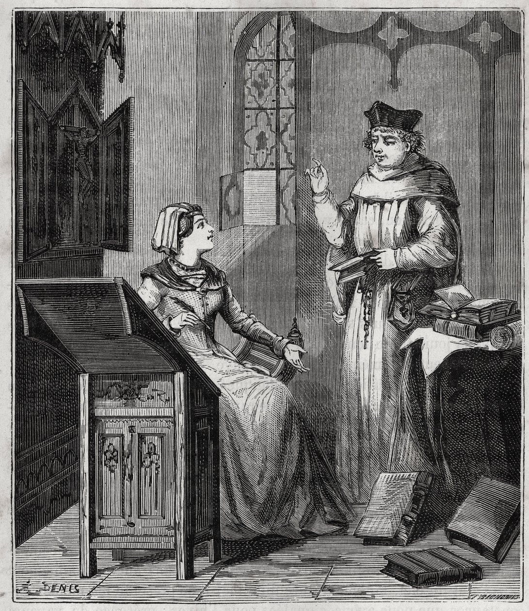 Matthieu Lansbert (Lansberg, Lansbergh, Laensberg o Laensbergh) (siglos XV-XVI) y su sobrina - Grabado en 