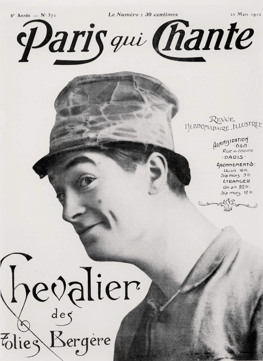 Maurice Chevalier, de "Paris qui Chante", 30 de marzo de 1910 (litografía) de French School