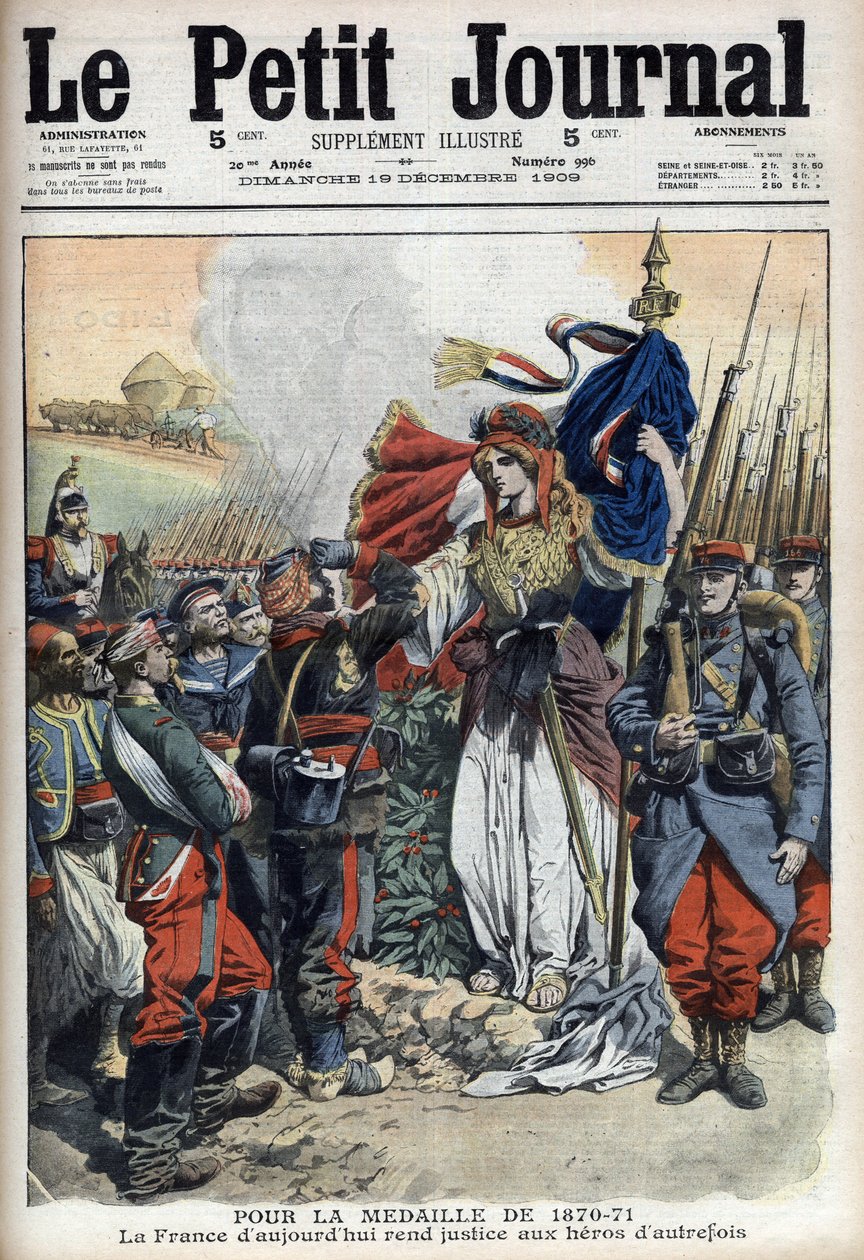Medalla para veteranos de la guerra de 1870-1871: alegoría de Francia rindiendo justicia a los héroes del pasado - 