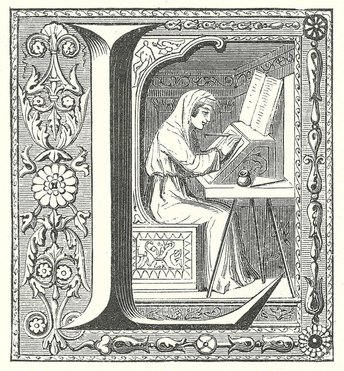 Escriba medieval trabajando de French School