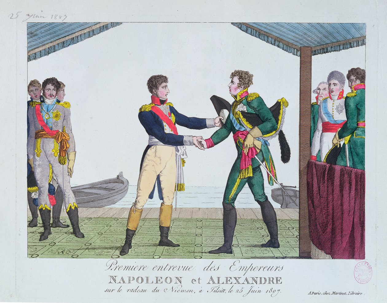 Encuentro entre Napoleón I y Alejandro I, en Tilsit, 25 de junio de 1807 de French School