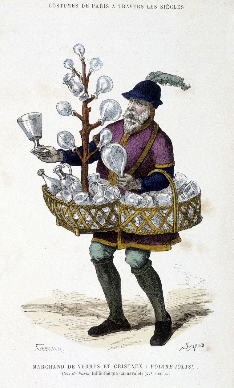Mercader de vidrios y cristales en el siglo XV - en "París a través de los siglos" por H. Gourdon de Kenouillac, ed. F. Roy, París de French School