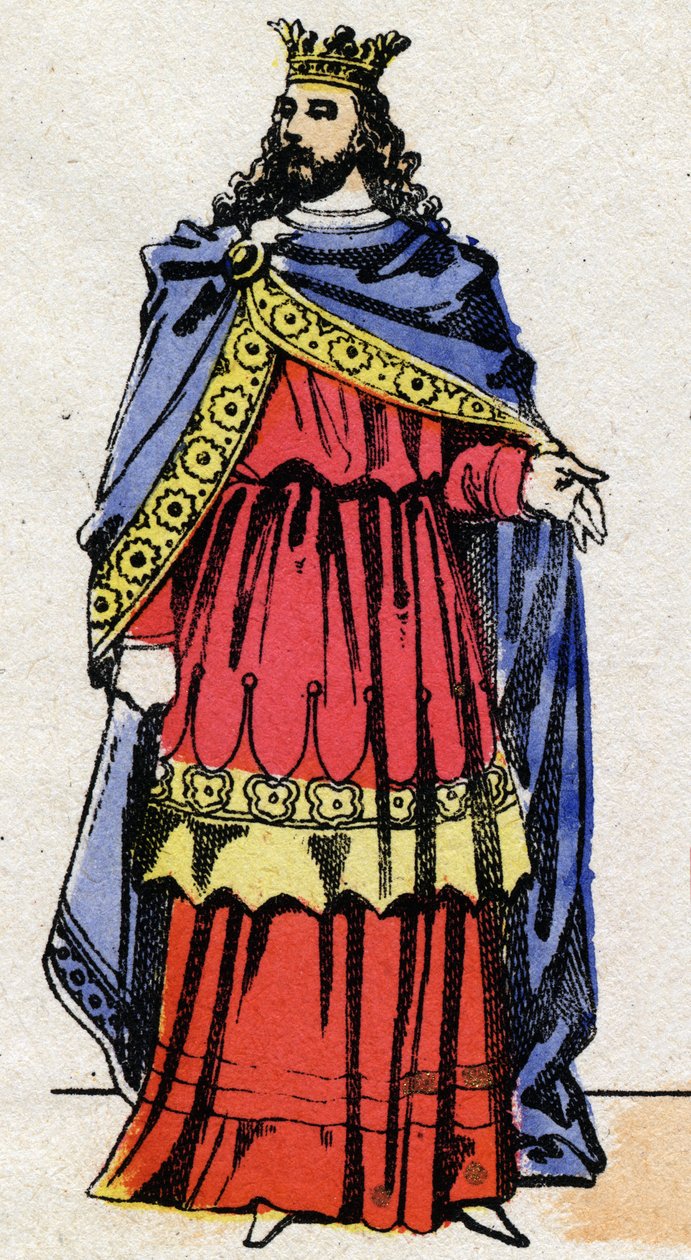 Dinastía Merovingia: Retrato de Childerico III (714-755) Rey de los Francos de 743 a 751. Imagen de Épinal de finales del siglo XIX. Colección privada. de French School