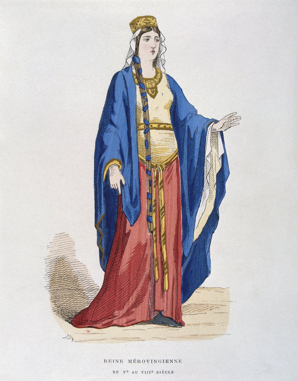 Reina merovingia, del siglo V al siglo VIII, de Costumes civils et militaires des français à travers les siècles de French School