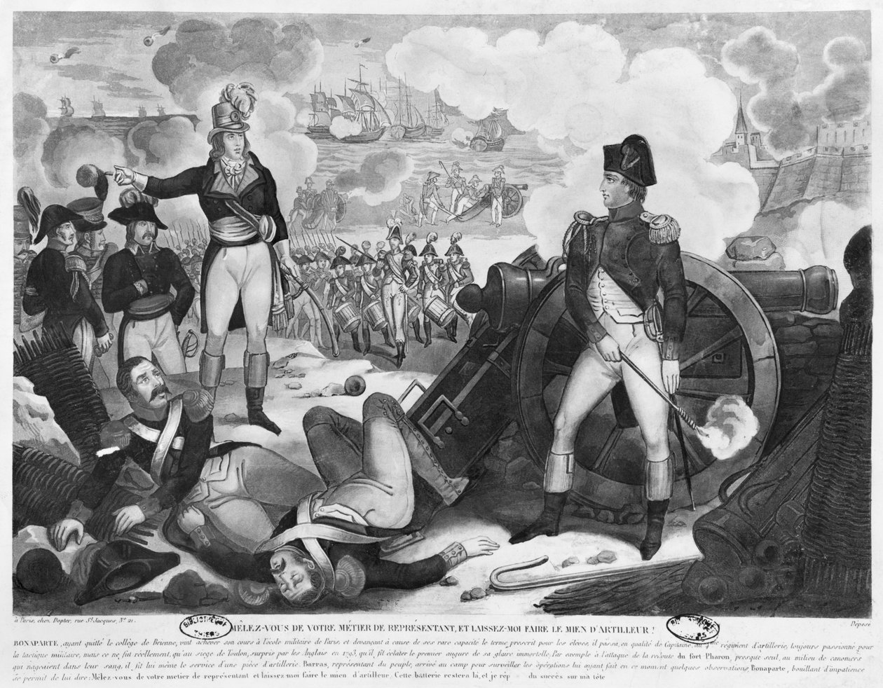 Ocúpese de sus propios asuntos como representante del pueblo y déjeme ocuparme de mis propios asuntos como artillero, Napoleón Bonaparte respondiendo a Barras en el Sitio de Toulon en 1793 de French School