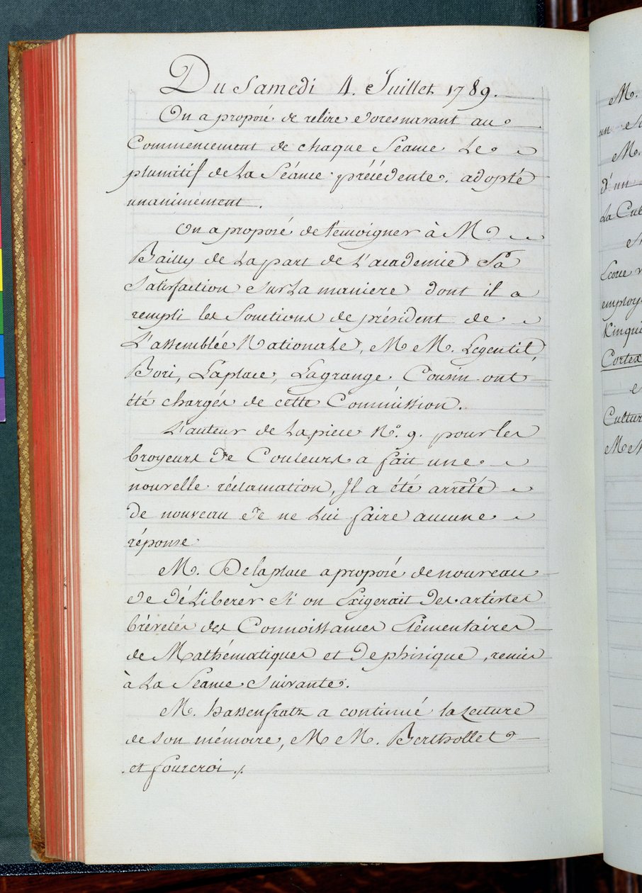 Actas de una reunión de la Academia de Ciencias, 4 de julio de 1789 de French School