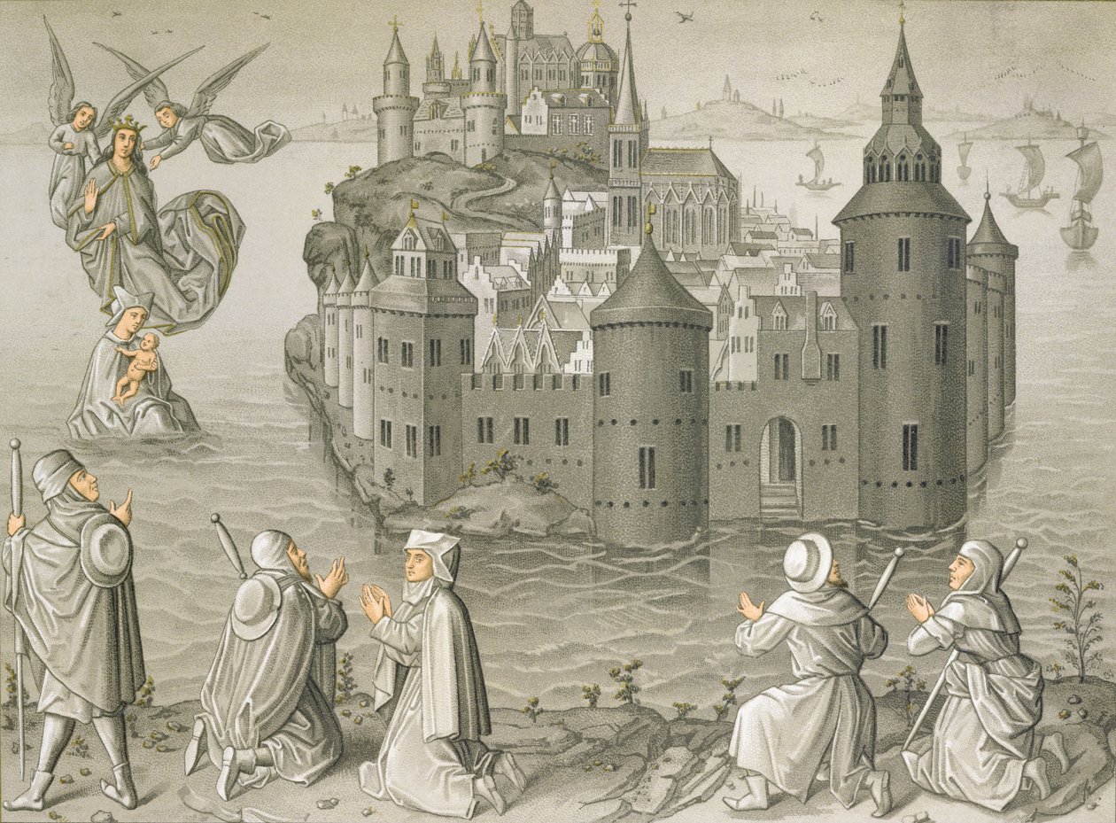 Milagro de la Virgen María salvando a los peregrinos en Mont Saint-Michel de French School