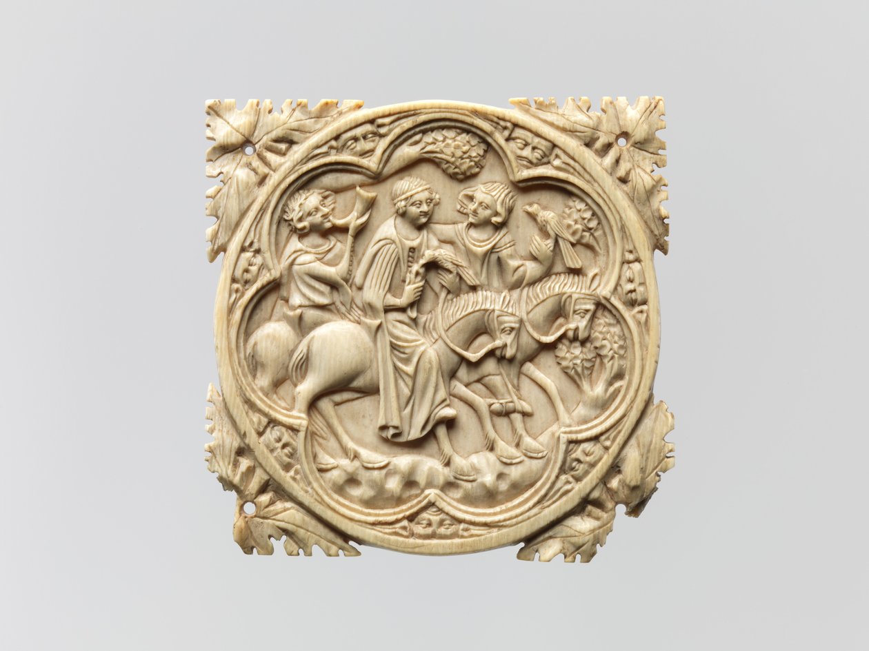 Estuche de espejo con una fiesta de cetrería, 1330-60 de French School