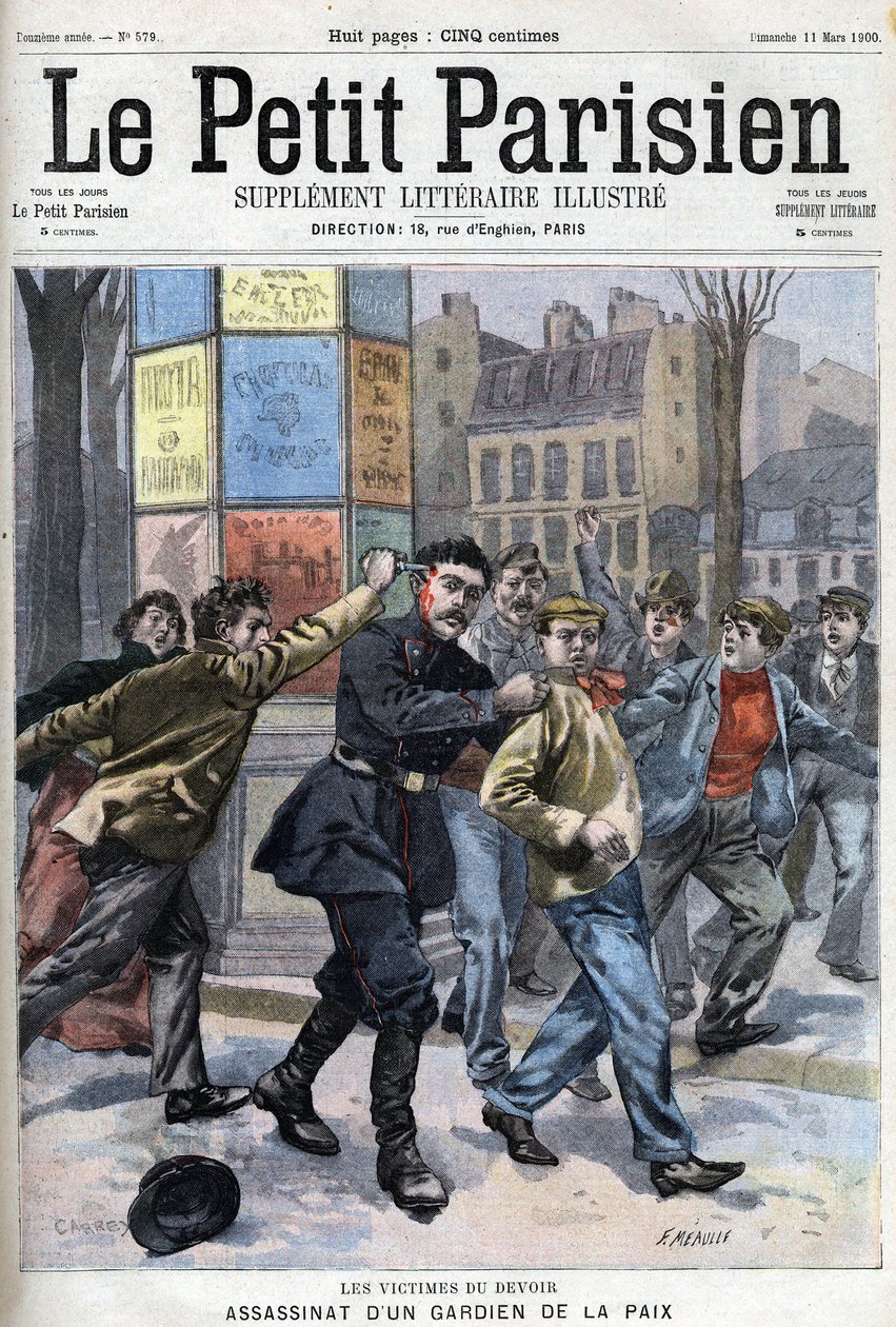 Hecho misceláneo: Asesinato de un pacificador en París, rue Vergniaud en 1900 - en "Le petit Parisien" de French School