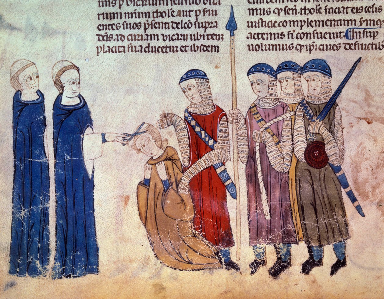 Monje segado como castigo por su libertinaje. Miniatura del manuscrito “Costumbres de Toulouse” (Folio 33V) de French School