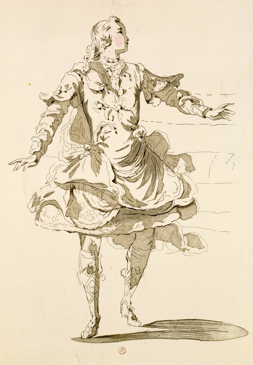 Monsieur Jeliotte como Pigmalión, en Pigmalión, un libreto de Lamotte, compuesto por Jean-Philippe Rameau (1683-1764) 1748 (grabado en color) de French School