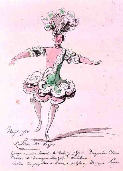 Monsieur Leger como Zephyr, en Nais, un libreto de Cahusac, compuesto por Jean-Philippe Rameau (1683-1764) 1764 (grabado en color) de French School