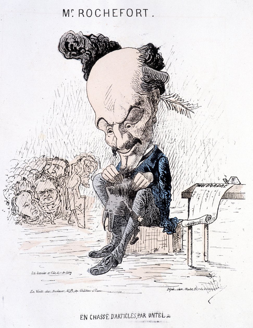 Monsieur Rochefort en busca de artículos de Untel. Caricatura sobre Rochefort y la Comuna de French School