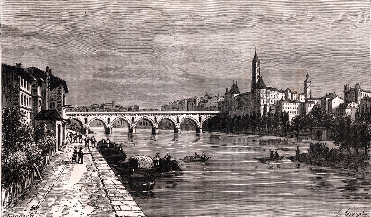 Montauban - Languedoc-Rosellón-Mediodía-Pirineos - grabado en “La France illustree: geographie, histoire, administration statistique” por V.-A. Malt-Brown. 1884 de French School