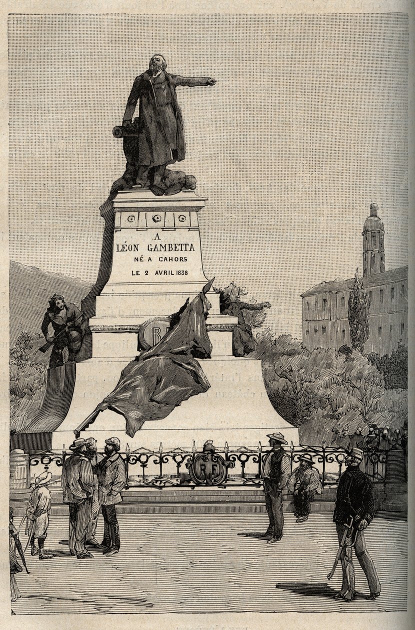 Monumento a Léon Gambetta (1838-1882) por Alexandre Falguière (1831-1900) - Cahors - grabado en “PATRIE” - DESCRIPCIÓN PICTÓRICA DE FRANCIA EN 6 VOLÚMENES POR LUCIEN HUARD - finales del siglo XIX de French School