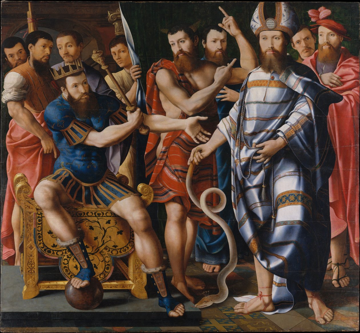 Moisés y Aarón ante el faraón: Una alegoría de la familia Dinteville, 1537 de French School