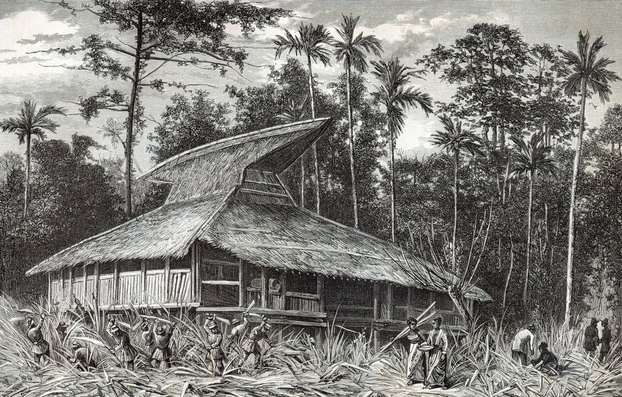 Mezquita en Dodinga, Nueva Guinea, ilustración de la revista Le Tour du Monde, 1879 de French School