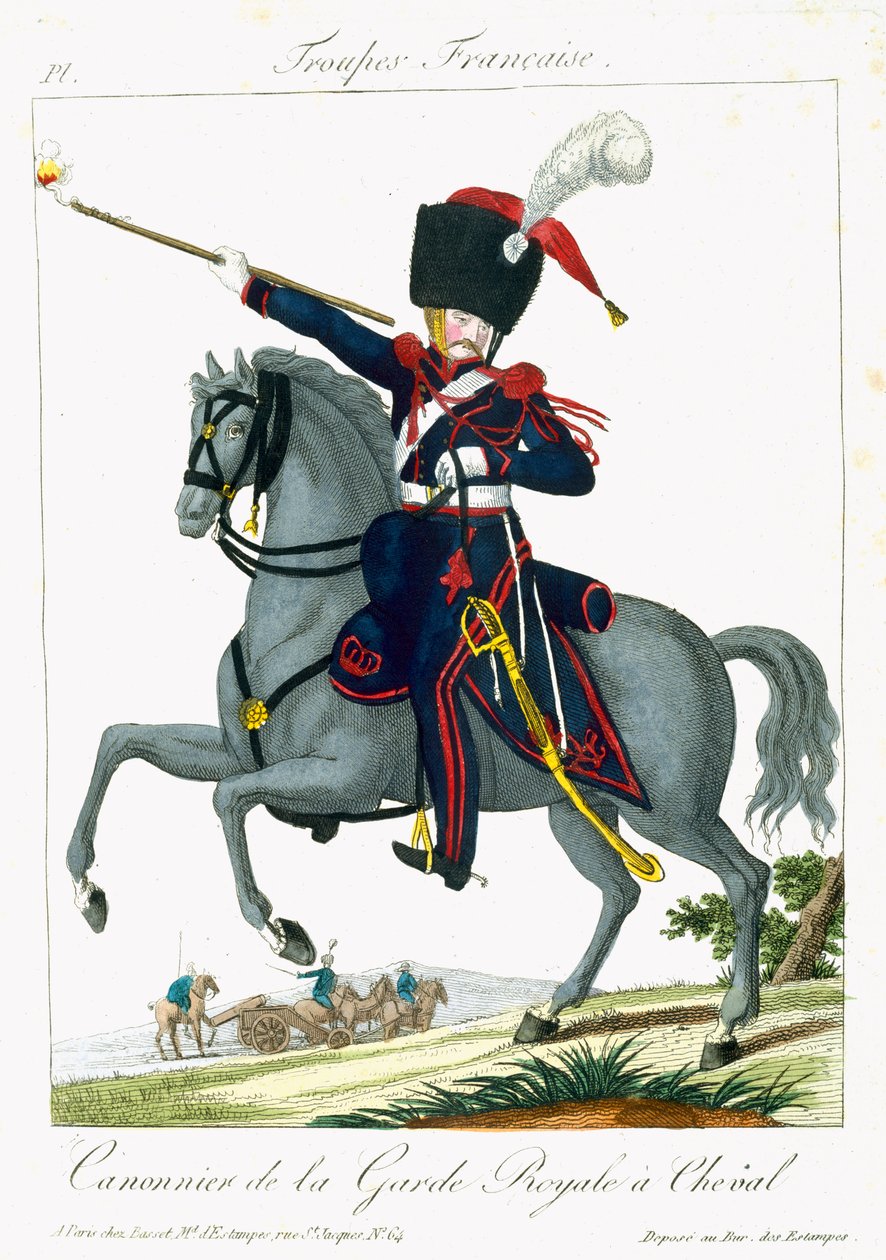 Cañonero Montado de la Guardia Real, de Troupes Francaises, pub. chez Basset, París, c.1790 de French School