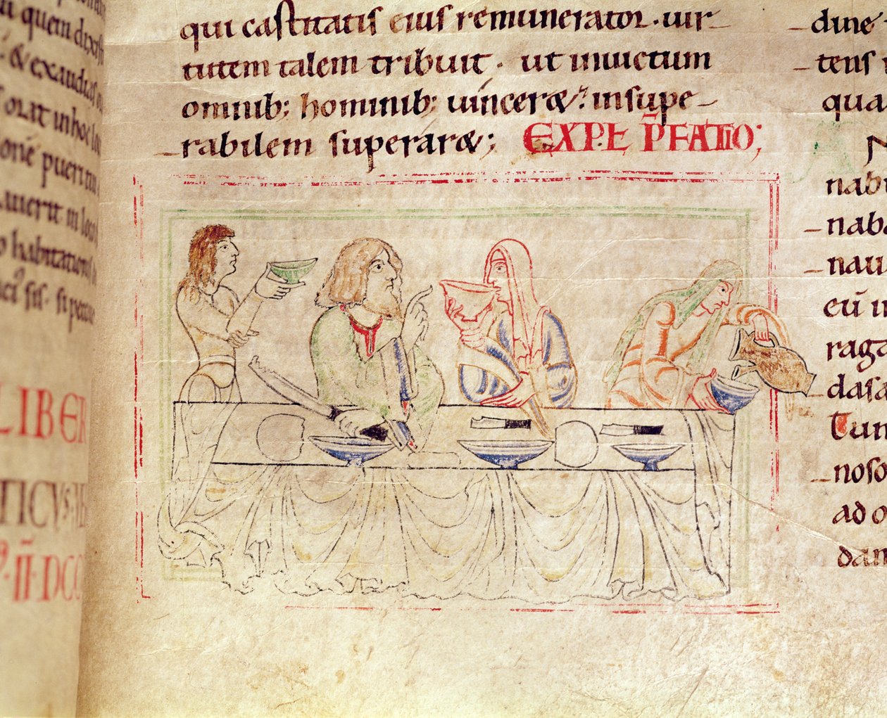 Ms.1215 t.3 fol.158v, Comida con Judith y Holofernes, de la Biblia de Etienne Harding, 1109 de French School